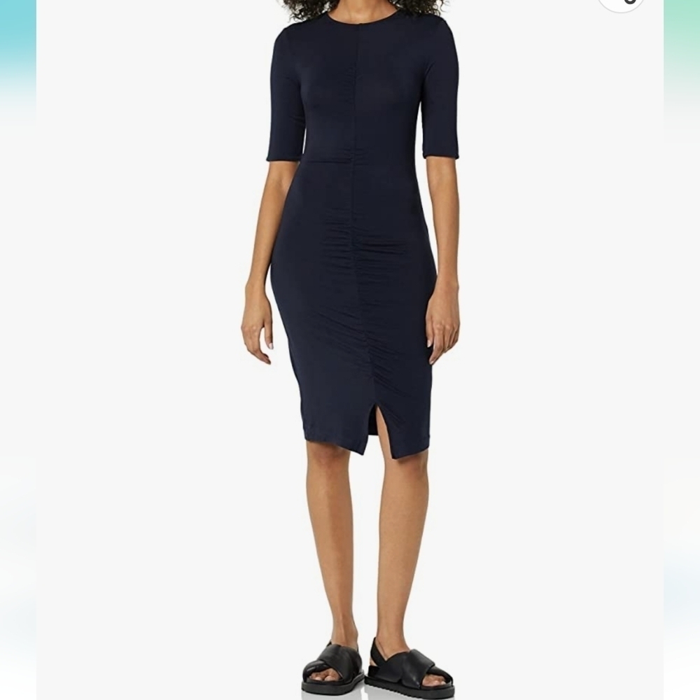 Daily Ritual Jersey Ruched Front Half-Sleeve Dress in Navy Size XL
